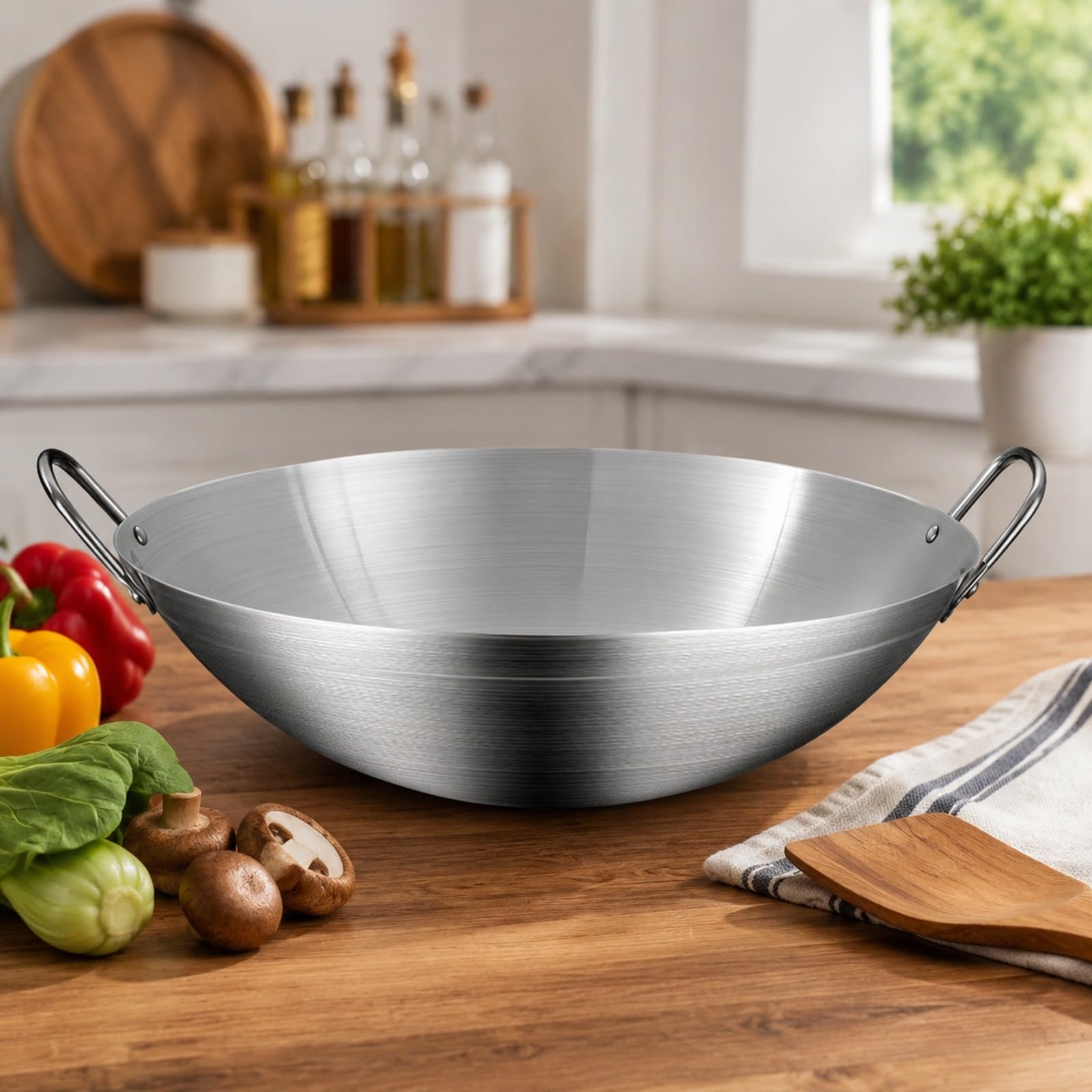 KESOTO Wok avec Double Poignée Traditionnel, 40CM