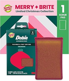 Washing Up Kitchen Sponge, Christmas Dobie Scrub Pad, Quick-Dry Mesh Scouring Pad with a Festive Red Colour