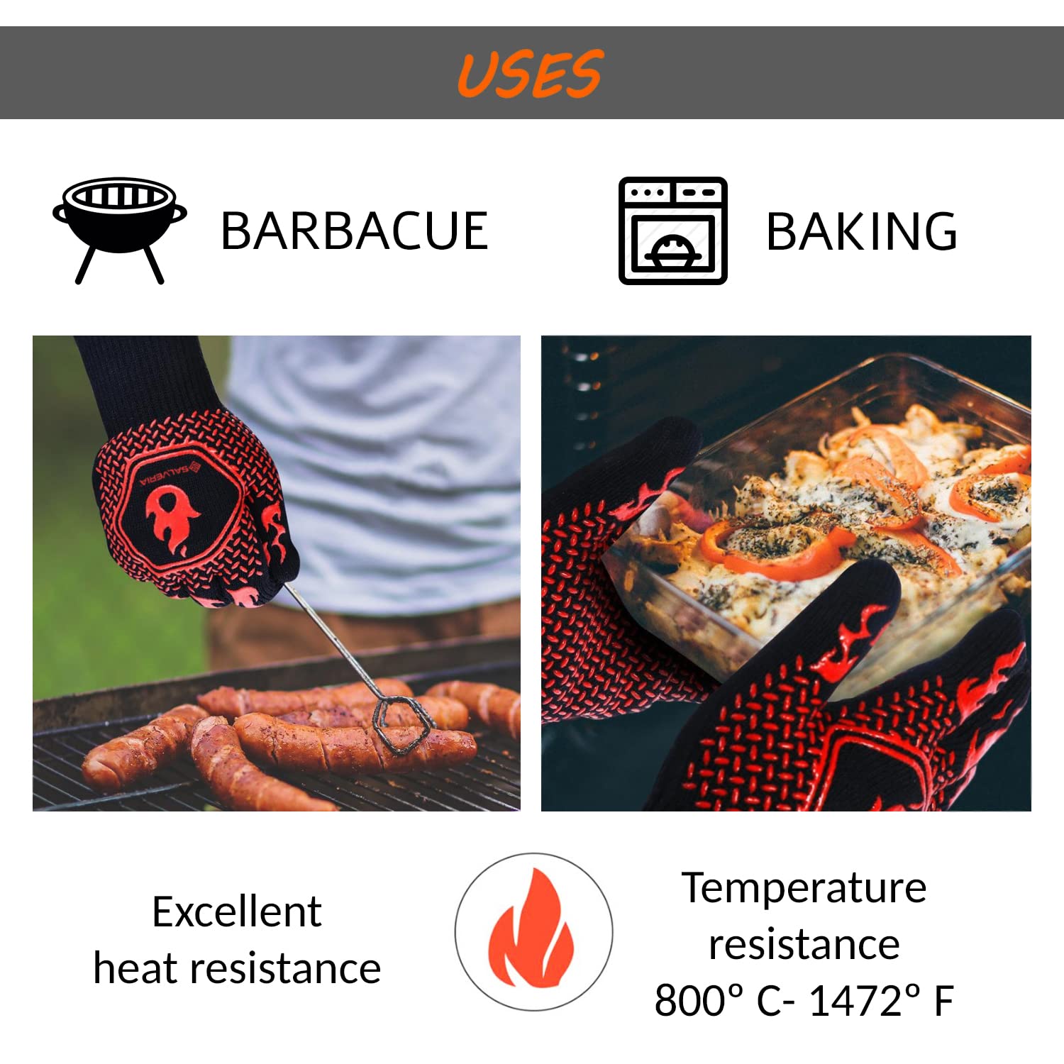 Guanti Da Barbecue UTOI Resistente Al Calore 800°C - Per Griglia, Forno E Camino, Taglia XL - Foto 4