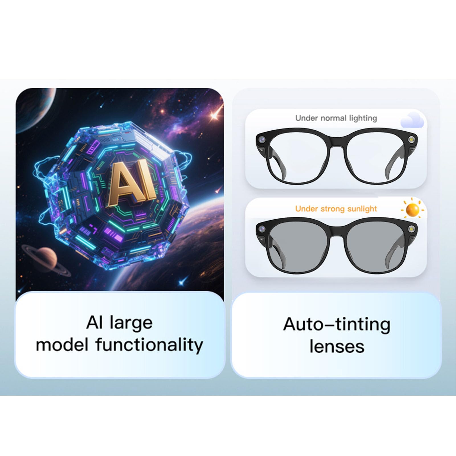RIZGHWOY Occhiali Intelligenti con Traduzione AI, Fotocamera e Altoparlanti Auricolari Aperti