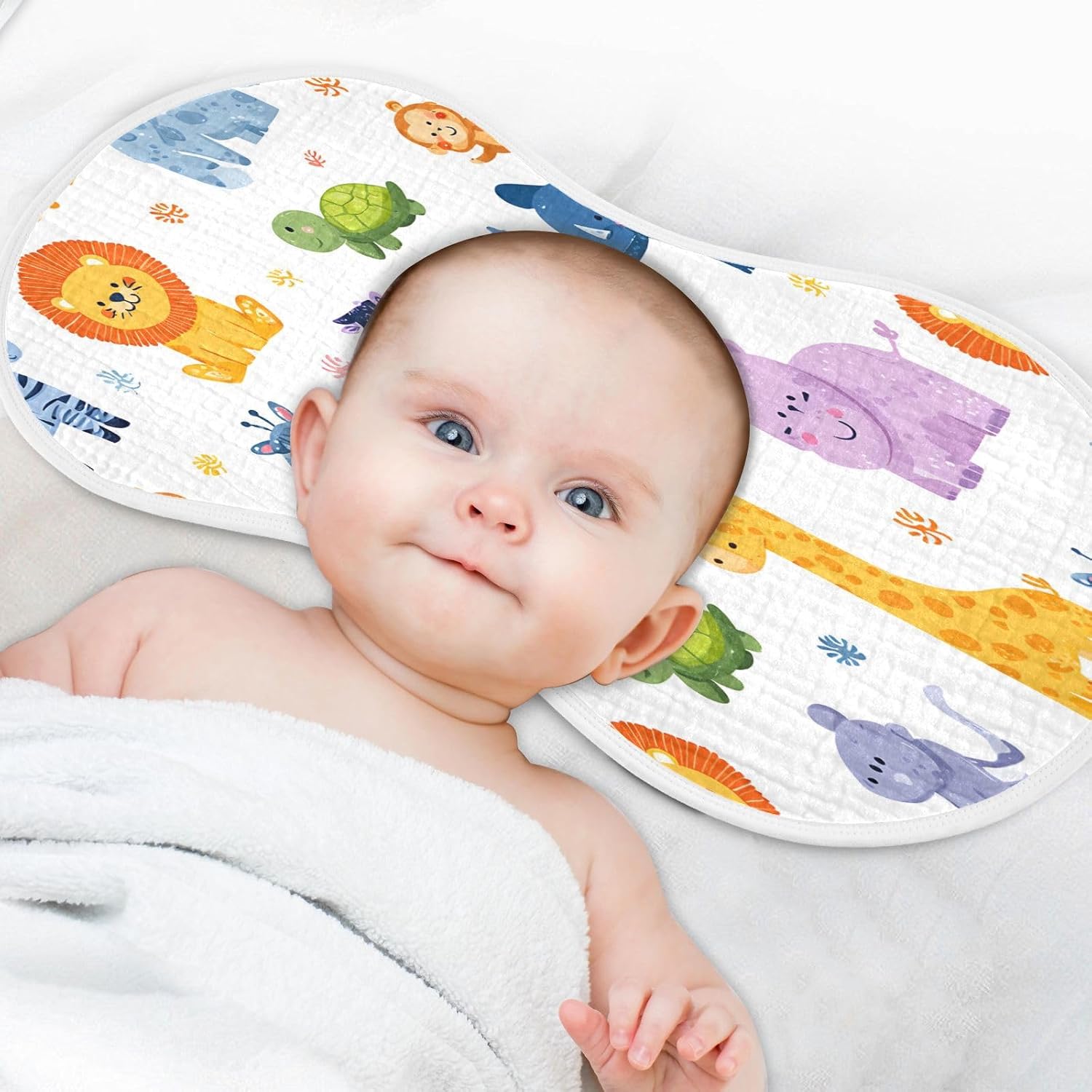 Cute Cartoon Animal Seamless Pattern Baby Burp Cloths -4Pcs Soft Absorbent Muslin Washcloths Bibs Face Towel for Newborn Boys Girls 22 x 11 Inch