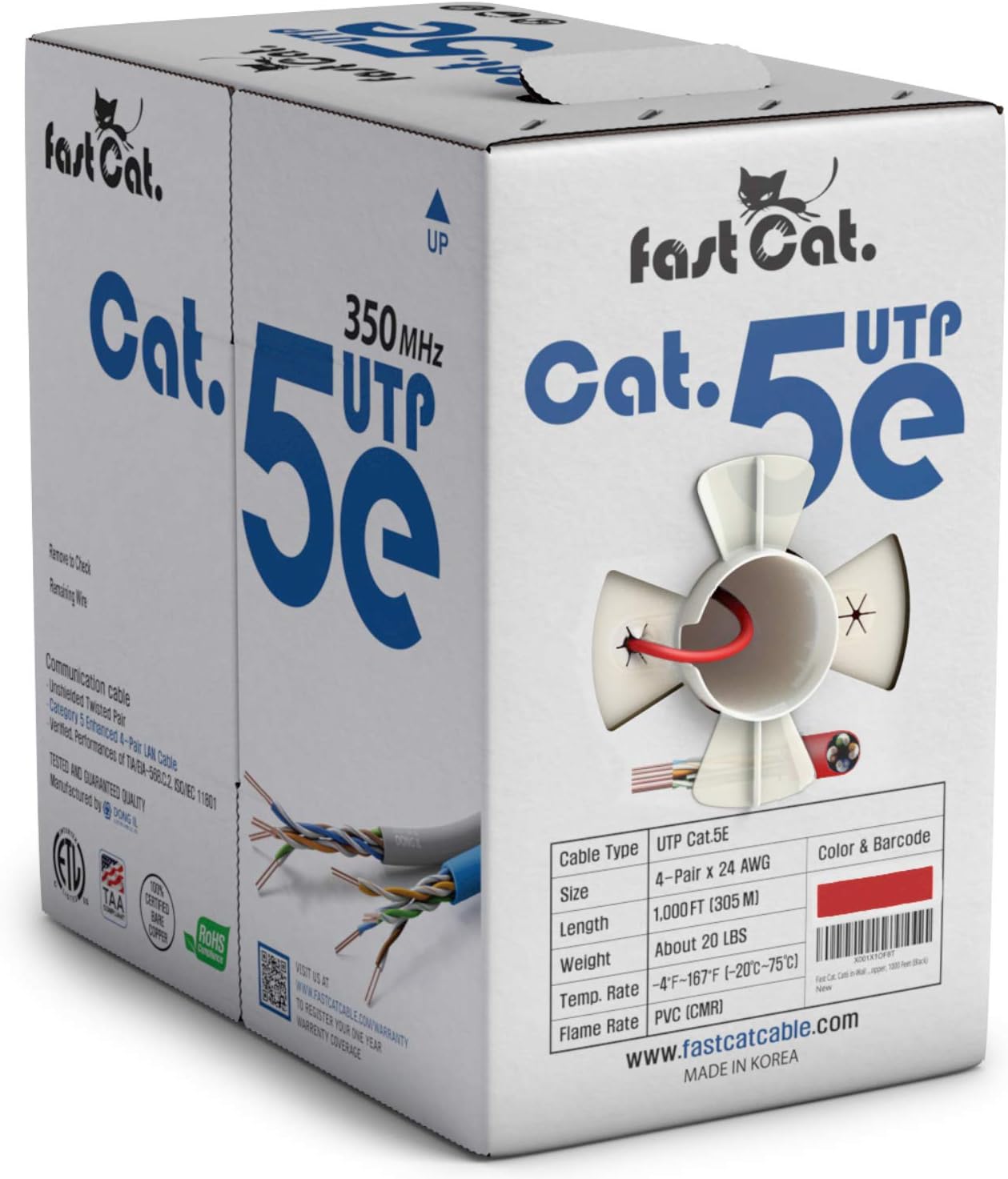 fast Cat. Cat5e Cable 1000ft 24 AWG, CMR