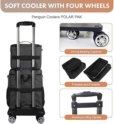 Miniatura 6 de Hielera suave con ruedas  Doble capa con bolsa de almuerzo plegable enfriador, grandes bolsas de hielo portátiles extraíbles a prueba de fugas para