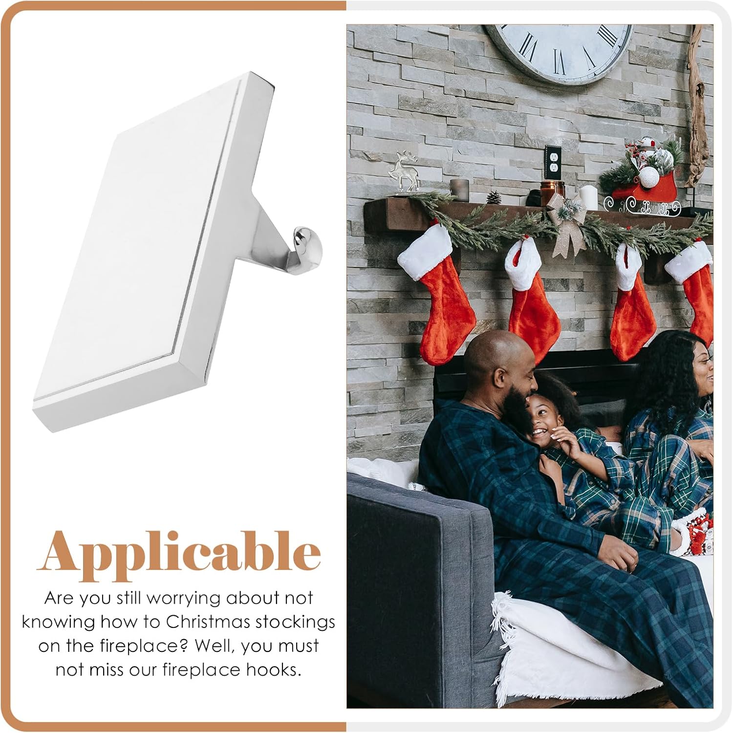 HOMSFOU Christmas Stocking Holder for Fireplace Mantel Hook - Heavy Duty Christmas Hook for Hanging Stockings Bags Wreaths and Holiday Decorations