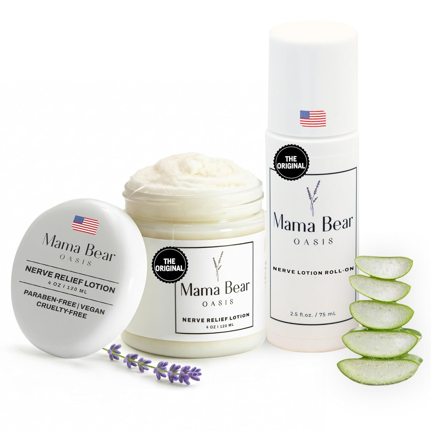 Mama Bear Oasis Comfort Bundle – Magnesium Lotion + Roll On Nerve Support | Fast Absorbing, Non-Greasy Relief with Natural Ingredients – Hydrating Cream for Feet, Legs, toes & Nerve Support