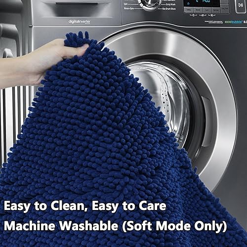 Miniatura 7 de Alfombras de baño de felpilla súper suave, absorbente, con parte inferior antideslizante de PVC duradero, lavable a máquina (24 x 16 pulgadas, azul