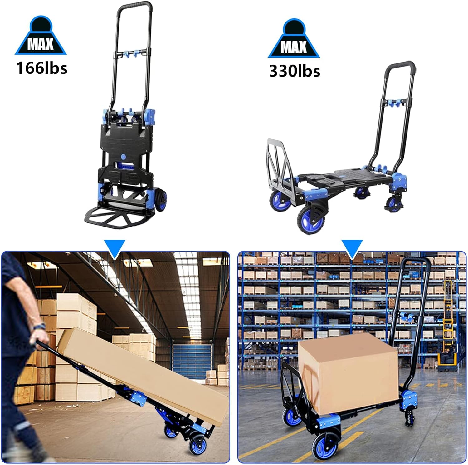 Heavy-Duty Folding Hand Truck Dolly - 330 lbs Capacity, Portable Platform Cart with Retractable Handle & Wheels for Moving Boxes, Luggage, and Groceries image 4