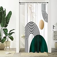 Vista 9 de Aipon Cortina de ducha verde de mediados de siglo para baño, cortina de ducha abstracta bohemia de tela moderna impermeable (72 x 72 pulgadas, verde)