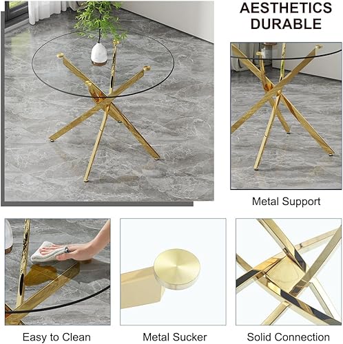 Miniatura 48 de Mesa redonda de comedor de vidrio para 2 a 4, moderna mesa superior de vidrio templado, patas cromadas resistentes, almohadillas ajustables, mesa de
