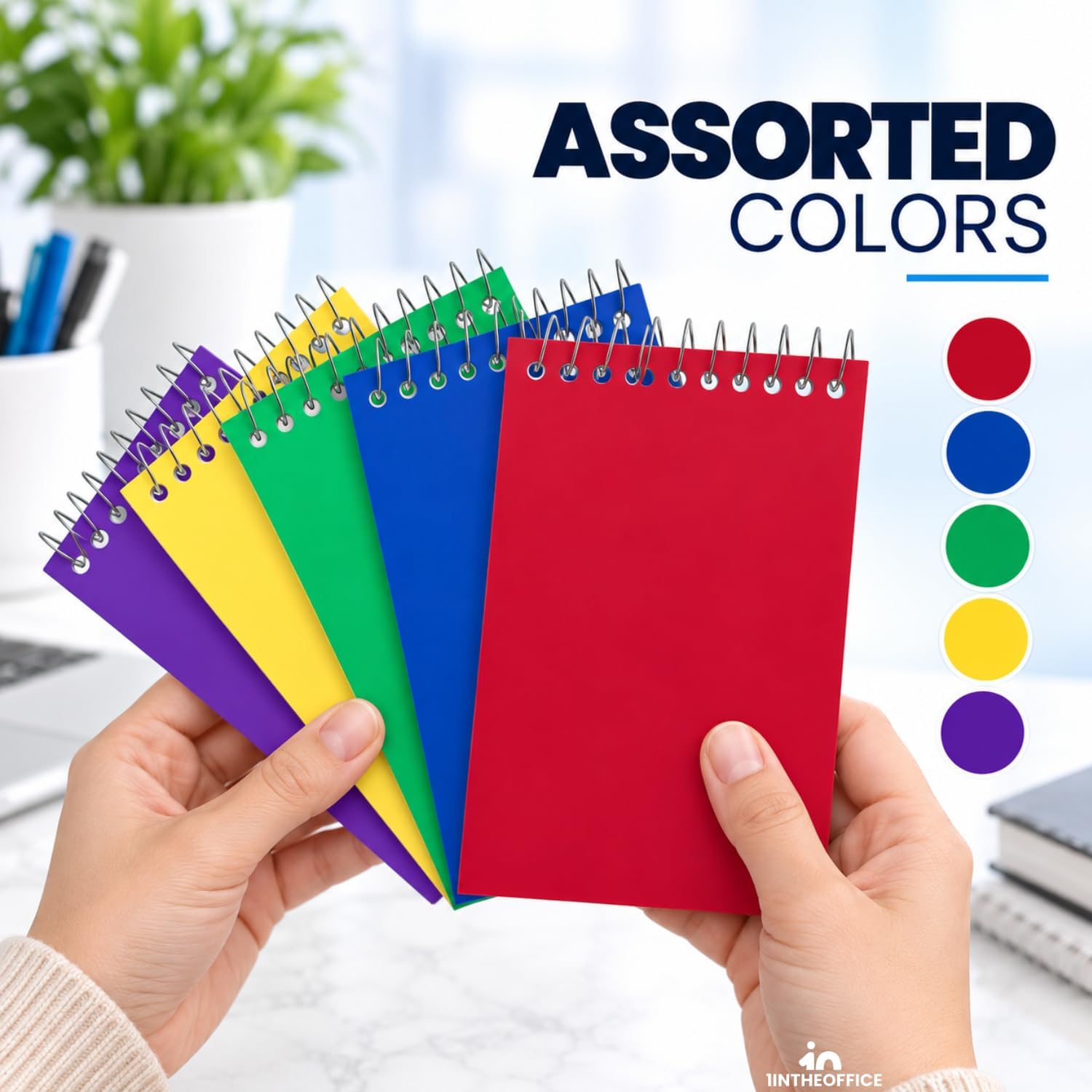 1InTheOffice Wirebound Spiral Memo Books, Memo Pads, 3" x 5", College Ruled, Small Notepad 3x5, Assorted, 75 Sheets/Pad, 5 Pads/Pack (10) image 5