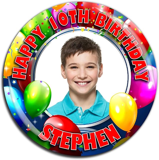 Large 75mm Personalised Boys Girls Happy Birthday Photo Badge N5 *Select from 3 Backing Choices - Pin Back/Magnet Back/Mirror Back 18th 21st 30th 40th 50th Any Age