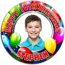 Large 75mm Personalised Boys Girls Happy Birthday Photo Badge N5 *Select from 3 Backing Choices - Pin Back/Magnet Back/Mirror Back 18th 21st 30th 40th 50th Any Age