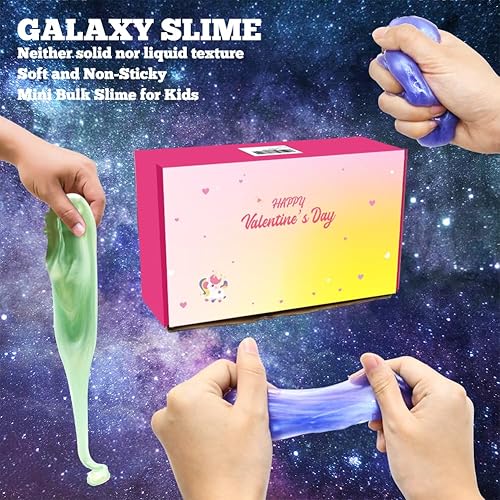 Miniatura 4 de Kit de masilla de galaxia, paquete de 30 tarjetas de unicornio de San Valentín con slime de galaxia, juguete de alivio del estrés de San Valentín