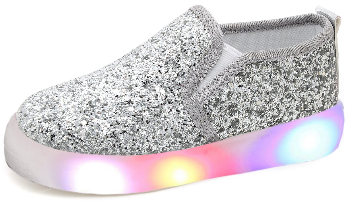 UBELLA Girl's Light Up Sequins Slip On Loafers Flashing LED Casual Shoes Flat Sneakers (Toddler/Little Kid)