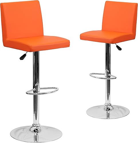 Miniatura 18 de Flash Furniture Taburete de bar contemporáneo de vinilo negro ajustable con panel trasero y base cromada (paquete de 1) Negro