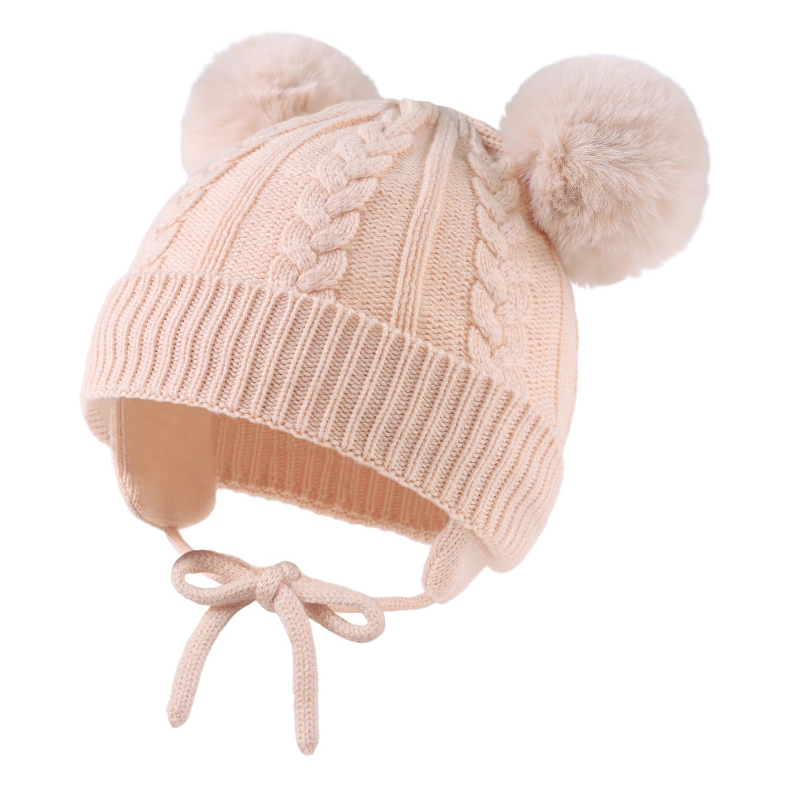 Pesaat Flower Baby Girls Pompom Beanie Winter Infant Toddler Hat for Girl Knitted Soft Fall Beanies Hat(Beige, M)