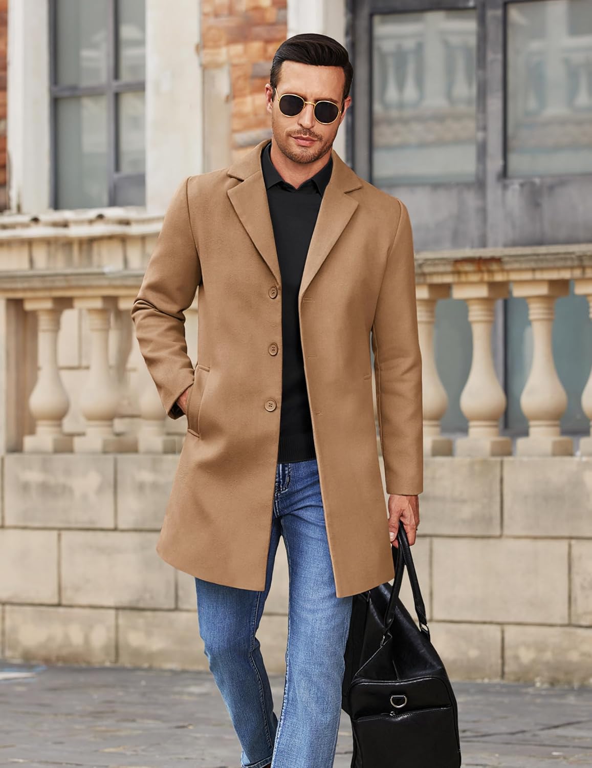 COOFANDY Mens Wool Blend Coat Winter Trench Coats Notched Lapel Collar Single Breasted Overcoat Classic Peacoat With Pockets - Image 5