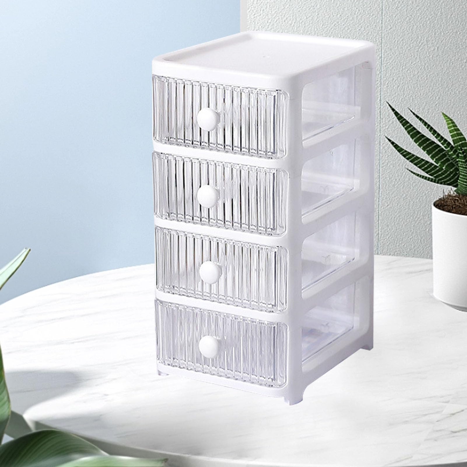 Desktop Storage Bin with Drawers Multifunctional Desk Organizer for Home Bedroom, Plastic Material (4 Tier)