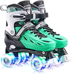 METROLLER Patins para meninas e meninos, adolescentes, ajustáveis, 4 tamanhos para crianças, patins com rodas iluminadas, para jovens mulheres e homens