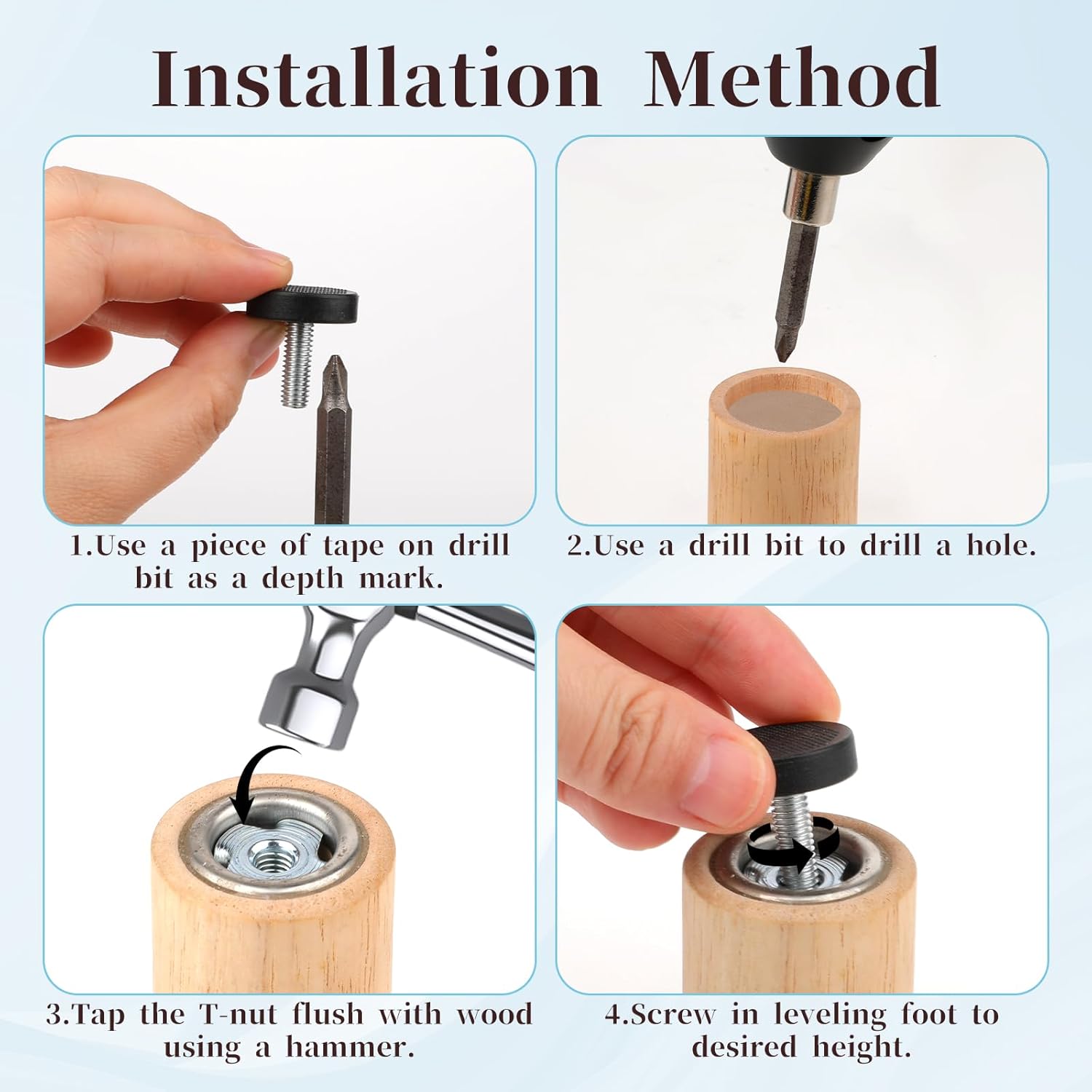 AUTUUCKEE 16 Pcs Adjustable Levelling Feet, M6 Adjustable Feet Thread Height Furniture Levellers with T-Nuts Screw In Adjustable Feet for Furniture Feet for Table Cabinets... - Image 4