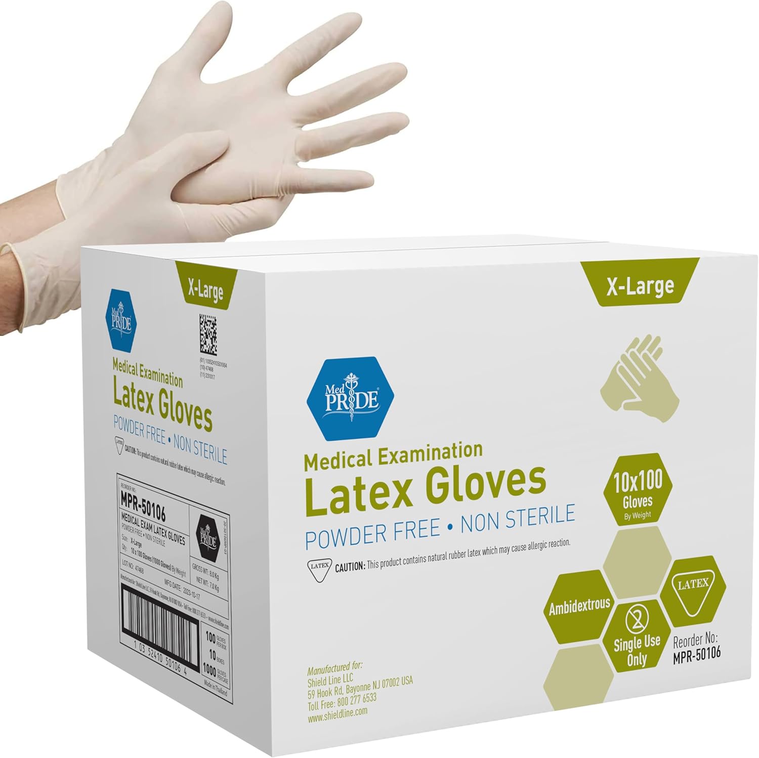 MED PRIDE Medical Latex Examination Gloves X-Large 1000-Count