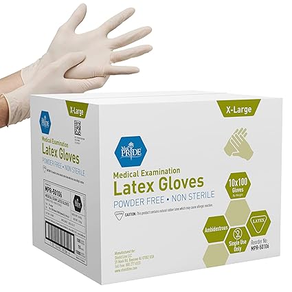 Med PRIDE Medical Exam Latex Gloves 5 mil Thick, X-Large Case of 1000 Powder-Free