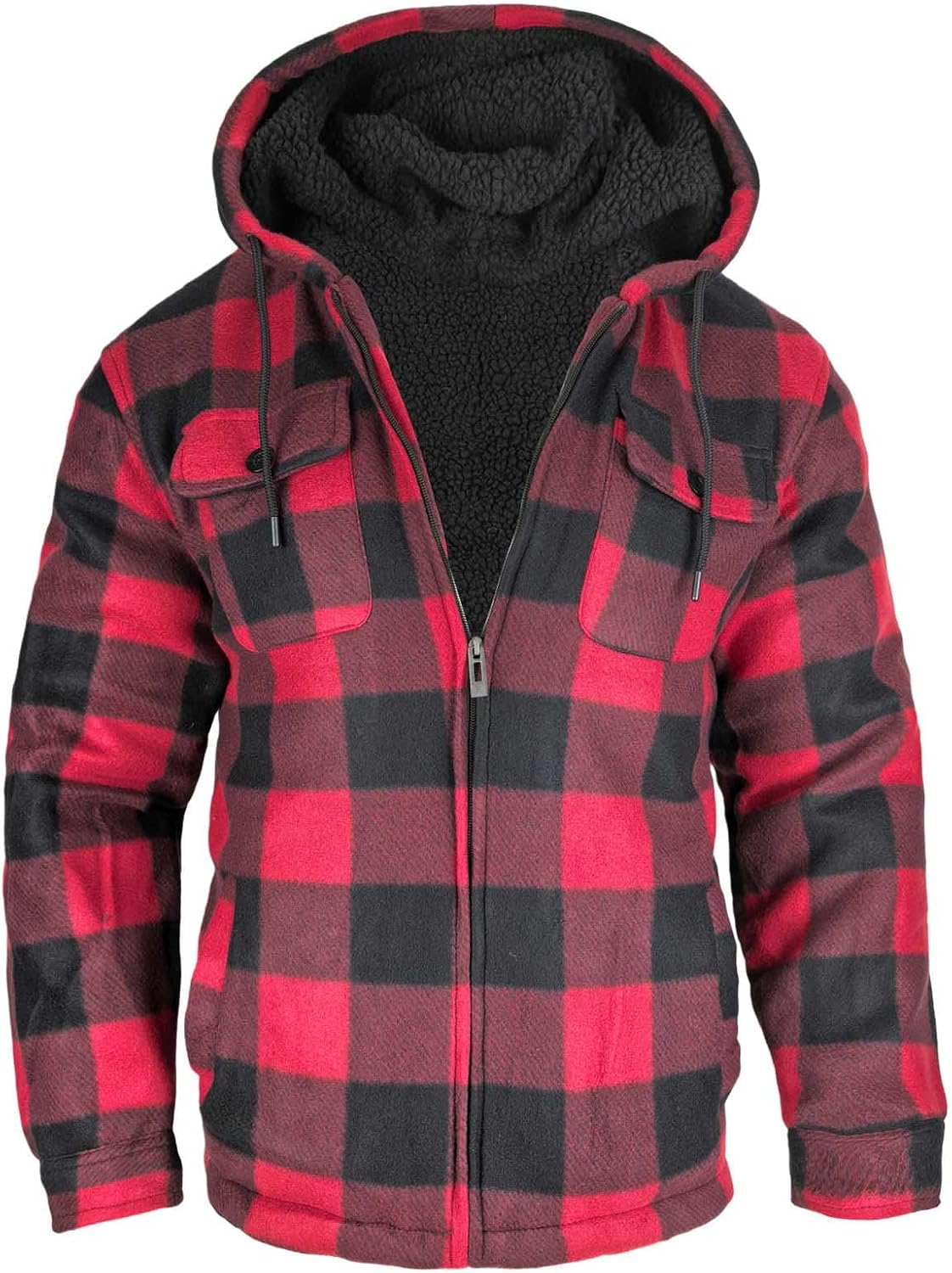 Plaid Flannel Jackets for Men Sherpa Fleece Lined Zip Up Hoodies Thick Winter Heavy Warm Coats with Hood