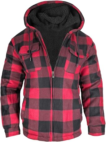 Plaid Flannel Jackets for Men Sherpa Fleece Lined Zip Up Hoodies Thick Winter Heavy Warm Coats with Hood