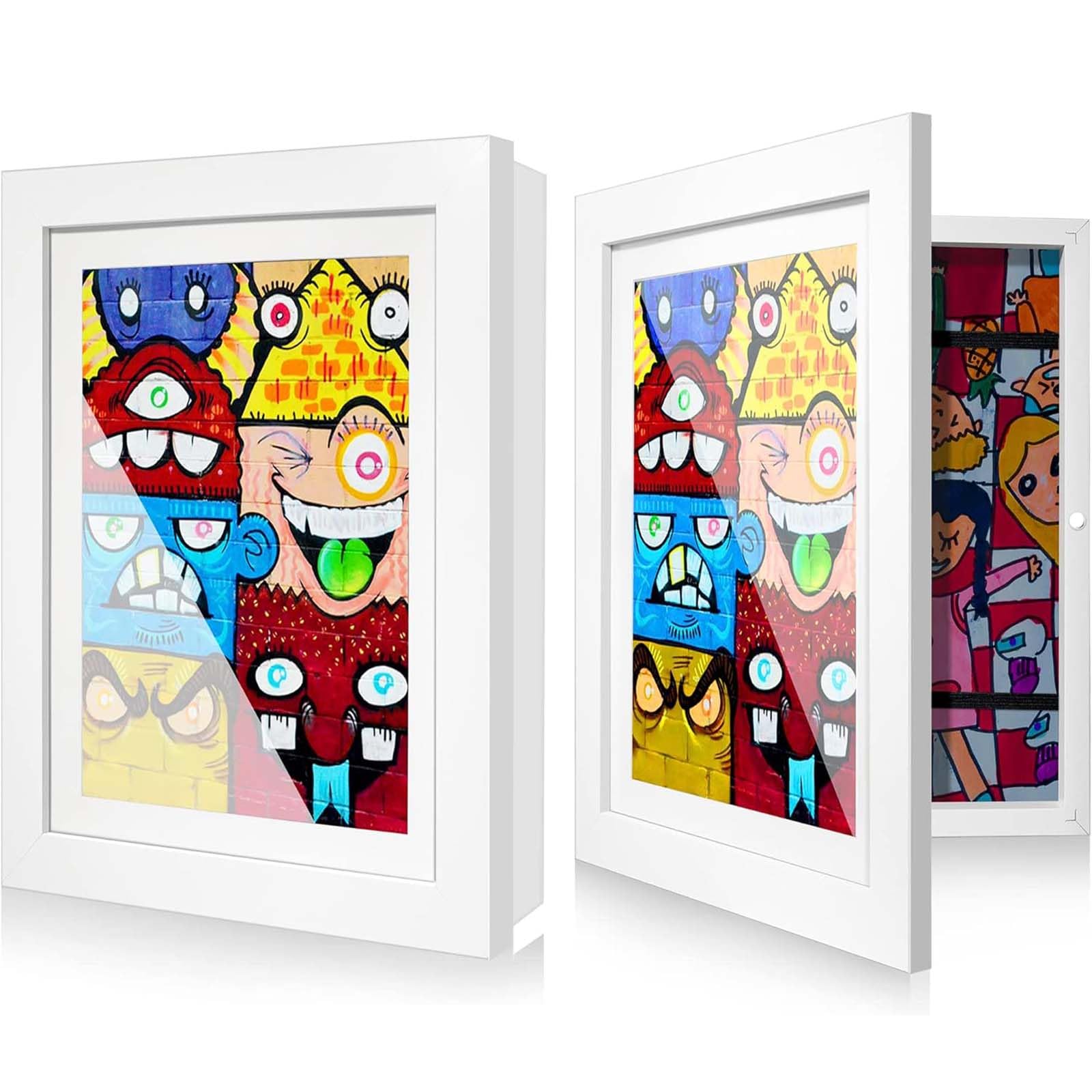 2 Pcs Kid Art Photo Frame, Front Opening Changeable kids Artwork Frames,Kids Artwork Display Storage Frames, Kids Drawing, Art Organizer, Crafts, 11.7×8.3 Inch, White