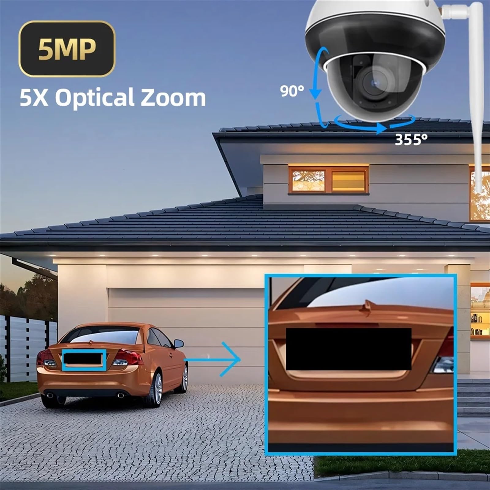 Kamera bezpieczeństwa, 5MP WiFi 5X Zoom optyczny Zewnętrzne śledzenie ruchu PTZ IR Audio Video Security Systemy kamer CCTV(Solar Cam 128G)