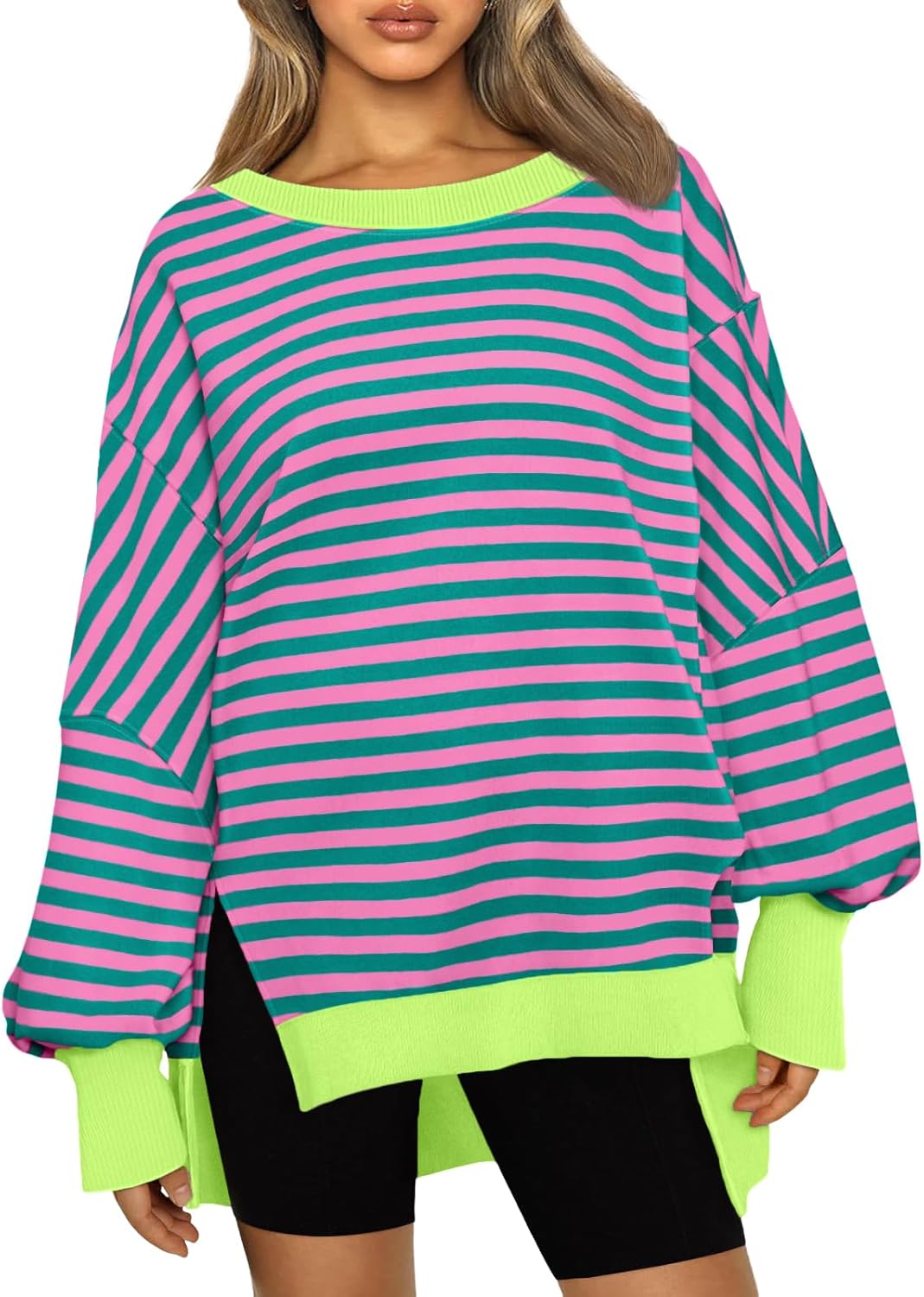 Trendy Queen Womens Oversized Sweatshirts Hoodies Crewneck Shirts Fall Outfits Fashion Teen Girls Y2k Winter Clothes Large Stripedpink