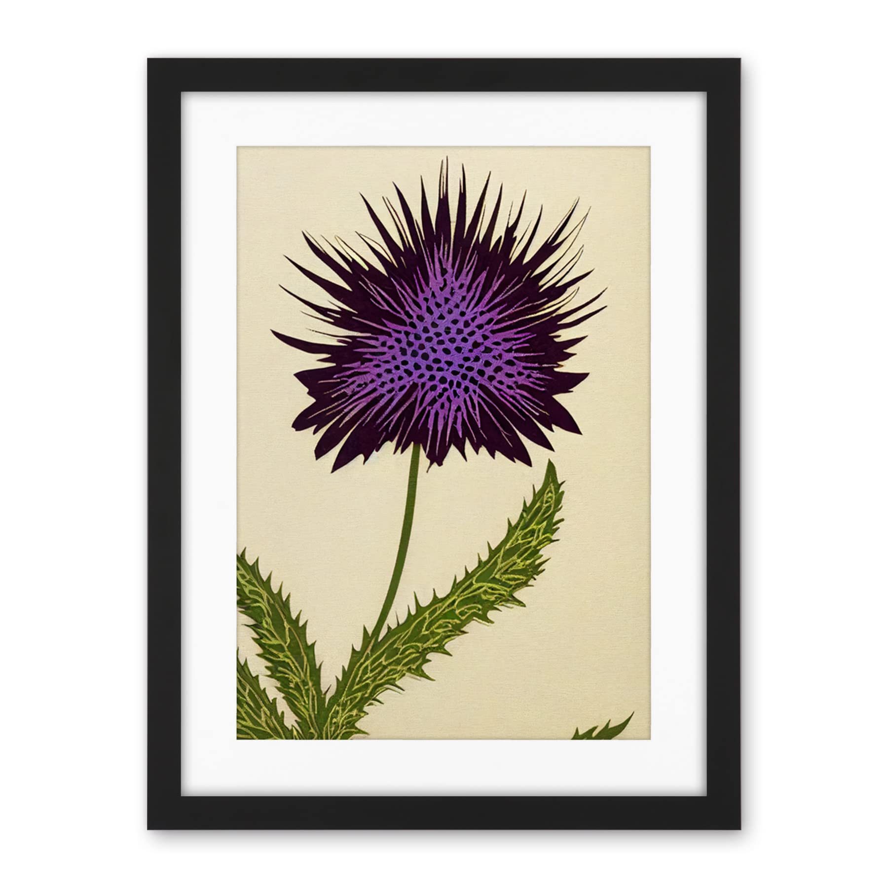 Wee Blue Coo Stylized Modern Purple Scottish Thistle Flower Illustration Artwork Framed Wall Art Print 18X24 Inch