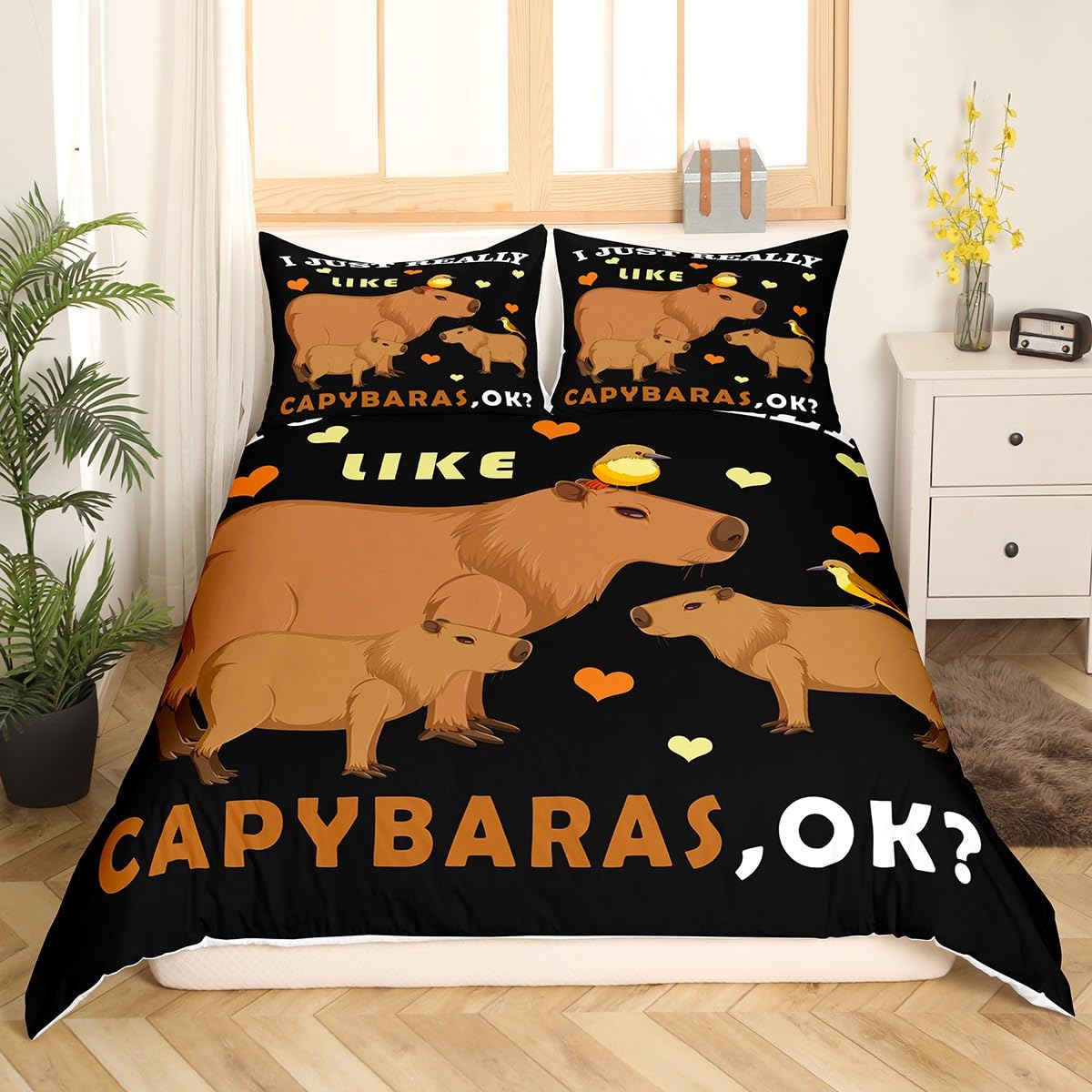 Homemissing Floral Capybaras Duvet Cover Floral Capybaras Bedding Set Kawaii Animal Comforter Cover for Kids Boys Girls Cute Capybara Bedspread Cover Decor Breathable Quilt Cover Double - Image 2