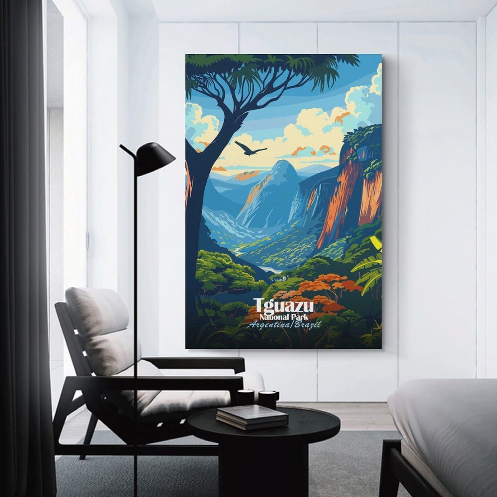 Junmoney Iguazu National Park Illustration Hanging Wall Art 24x36inch(60x90cm), for Study, Office Or Focused Interiors, Wall Art That Adds Style to Work Areas