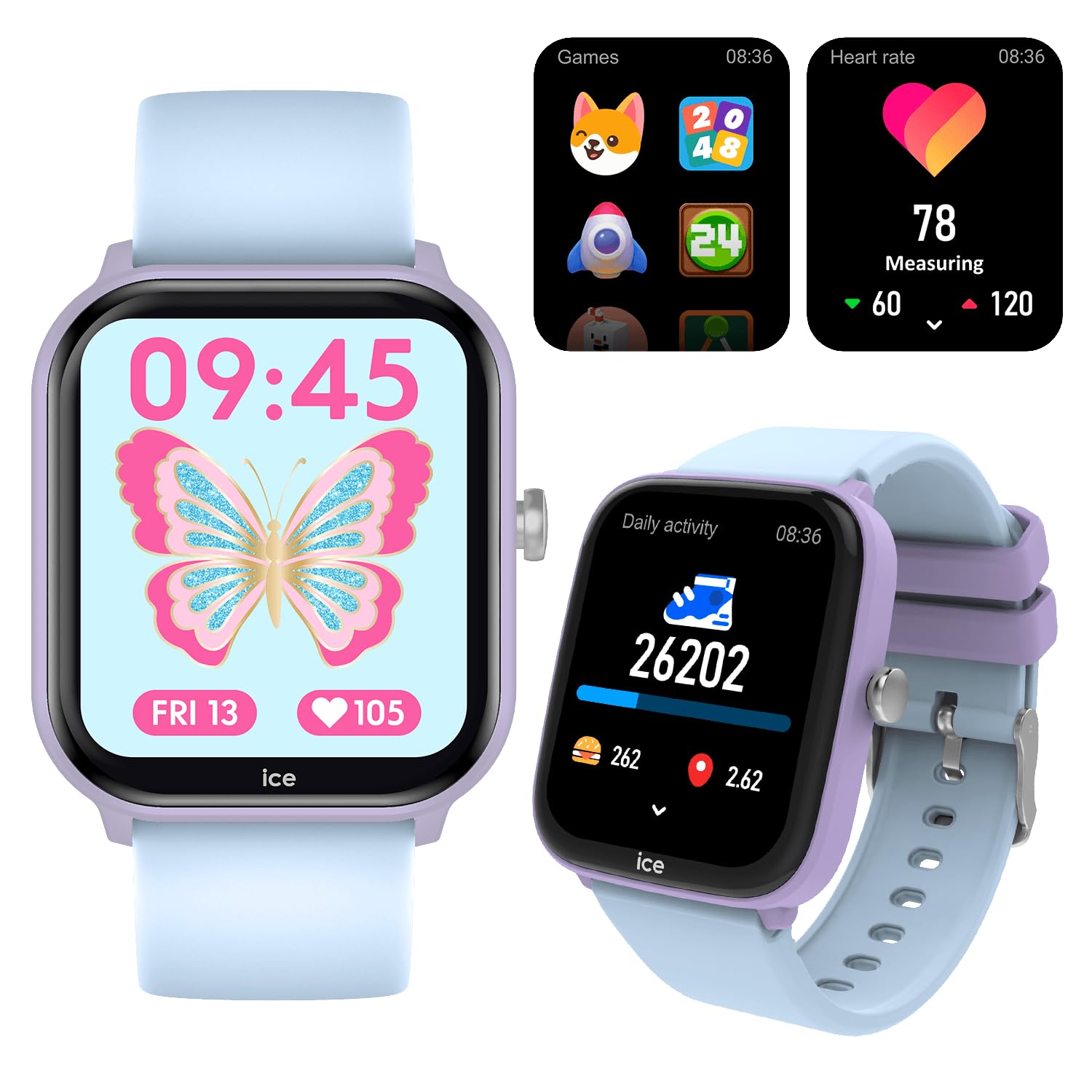 ICE-WATCH - ICE smart junior 3.0 Purple Soft blue 1.75 AMOLED - Girl's wristwatch with silicon strap - 024298 (1.75 inches)