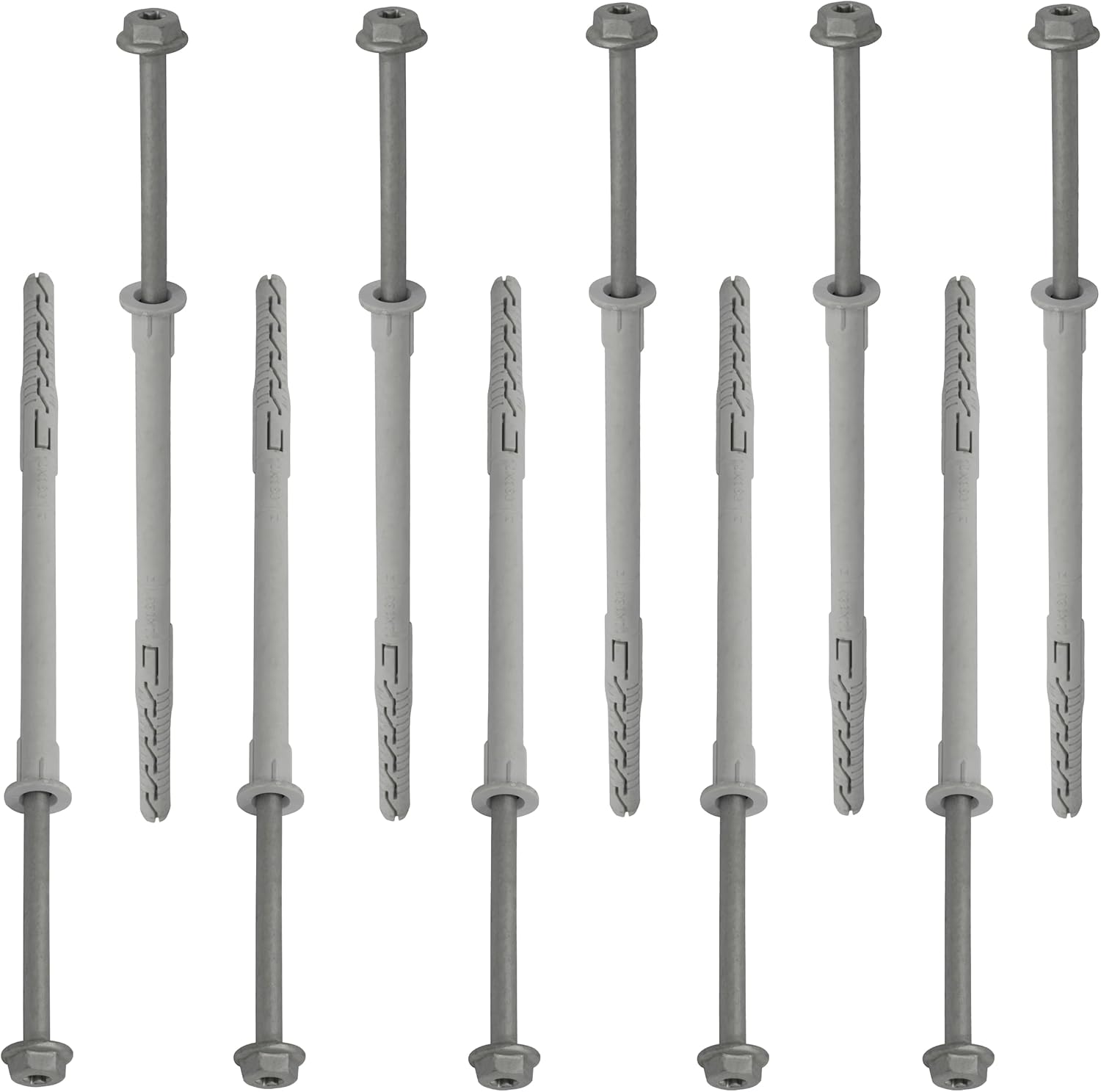 AERZETIX - C67141 - Set of 10 Plastic Dowels Diameter 10 x 180 mm with Flange + 10 Screws Diameter 7 x 190 mm Self-Tapping Flange with Hex Head Star Drive TX40 - Concrete Brick Drilling Fixing