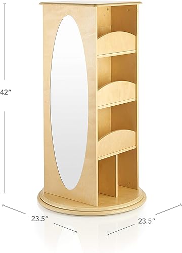 Miniatura 3 de Guidecraft Almacenamiento giratorio de disfraces - Natural estantes de almacenamiento de juegos de simulación para niños con 2 espejos y ganchos,