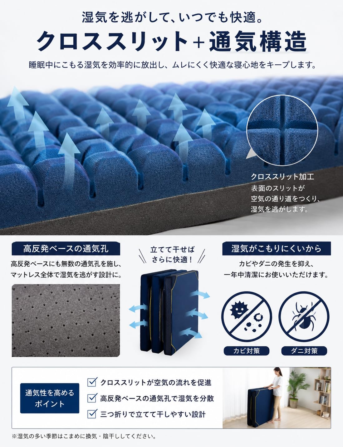 Amazon｜tobest ゼロキューブ マットレス ダブル 三つ折り 超高反発