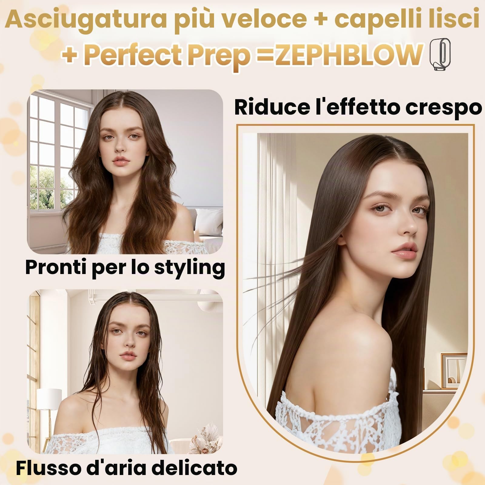 Accessorio per asciugatrice pre-styling per Dyson Airwrap HS01/HS05, ugello di ricambio preformato compatibile con Dyson Air Wrap, parte NO.969759-01 Gold