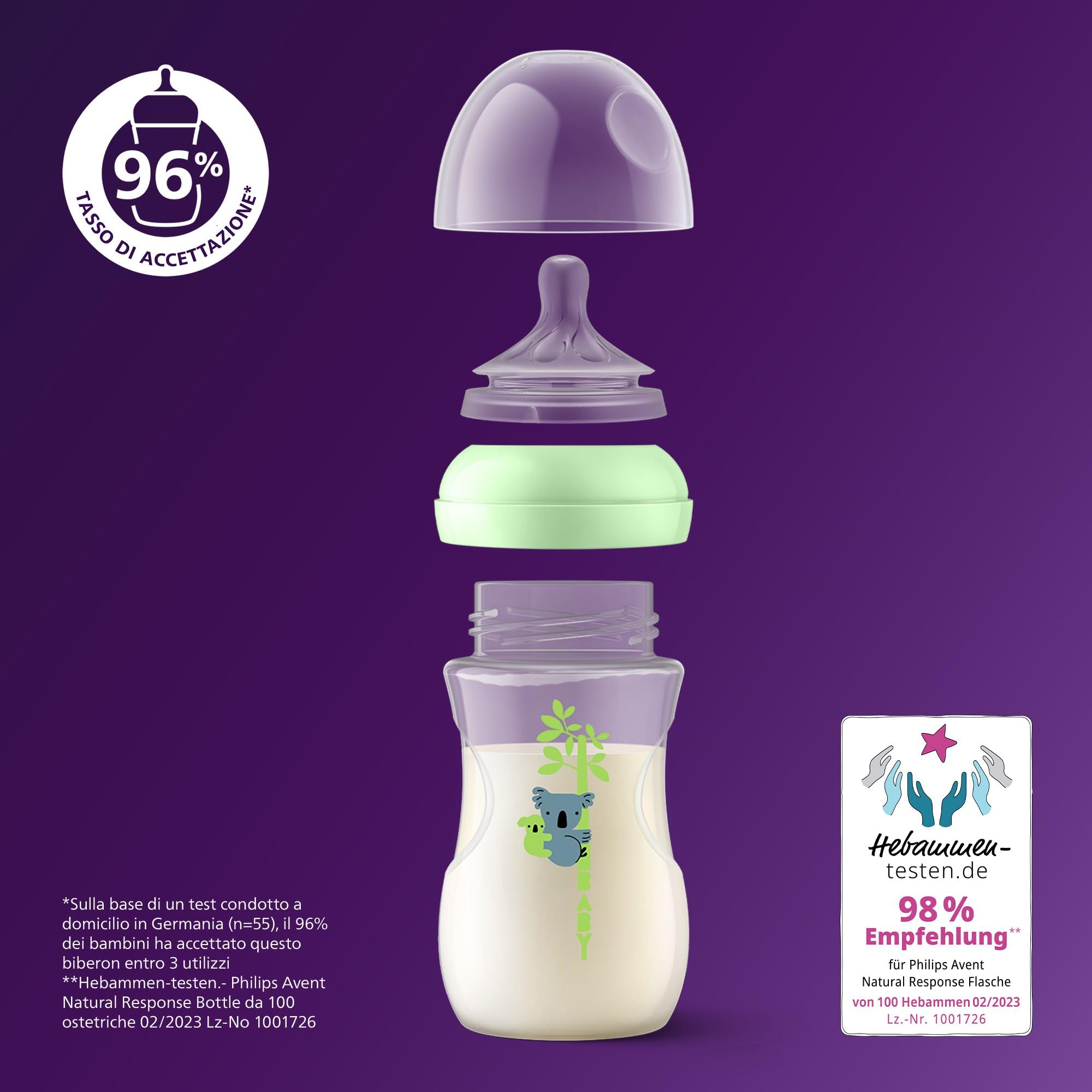 Philips Avent Natural Response Baby Bottle da 260°ml (9 oz) con tettarella a flusso medio (flusso 3), confezione da 3, con design tropicale, SCY903/73