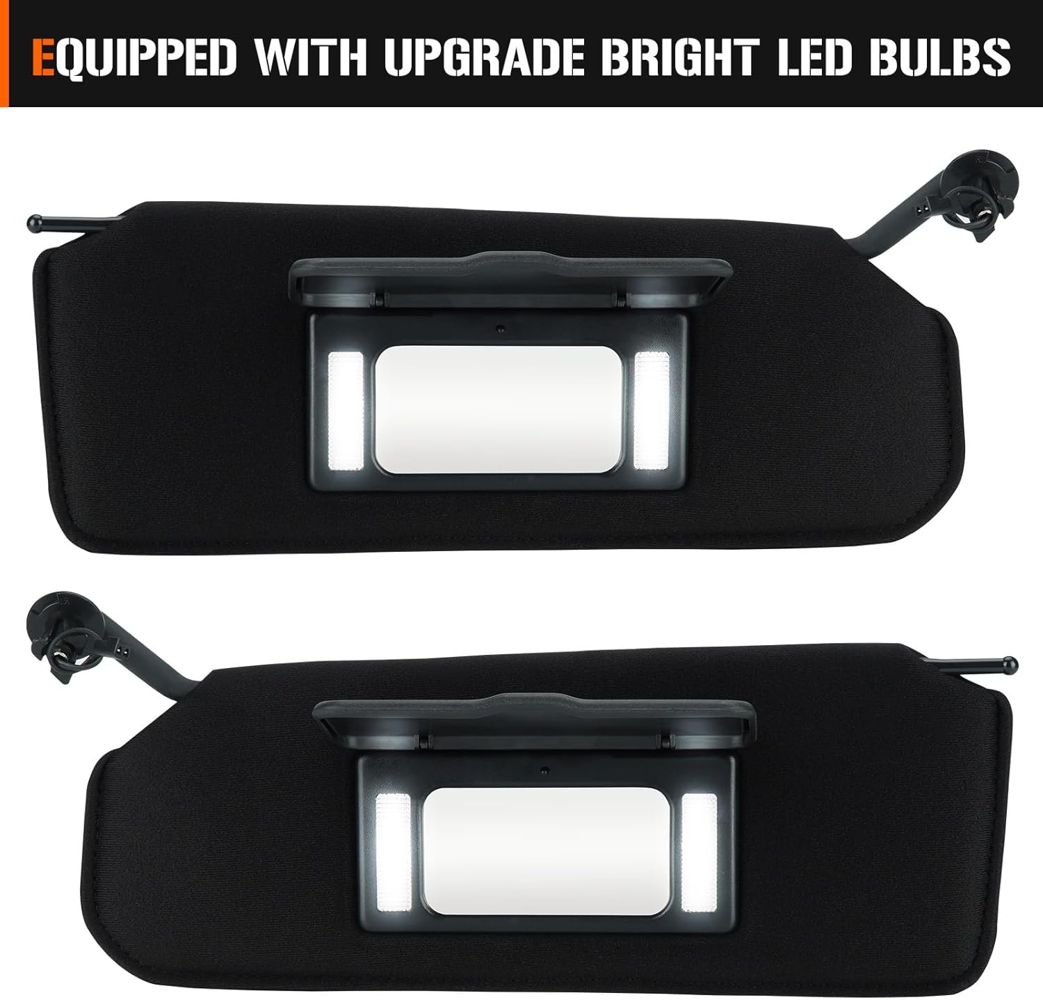 Left & Right Sun Visor with Light for 1997-2004 Chevy Corvette C5 5.7L, Driver & Passenger Side Black Sunvisor Replacement 10442033 10442034