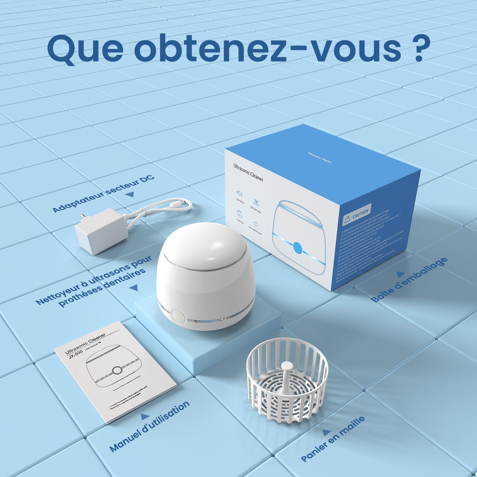Nettoyeur ultrasons, Nettoyeur Ultrasonique Dentaire haute fréquence 45 kHz, 2 modes, pour appareils orthodontiques, aligneurs, prothèses dentaires, têtes de brosse à dents, bijoux, etc