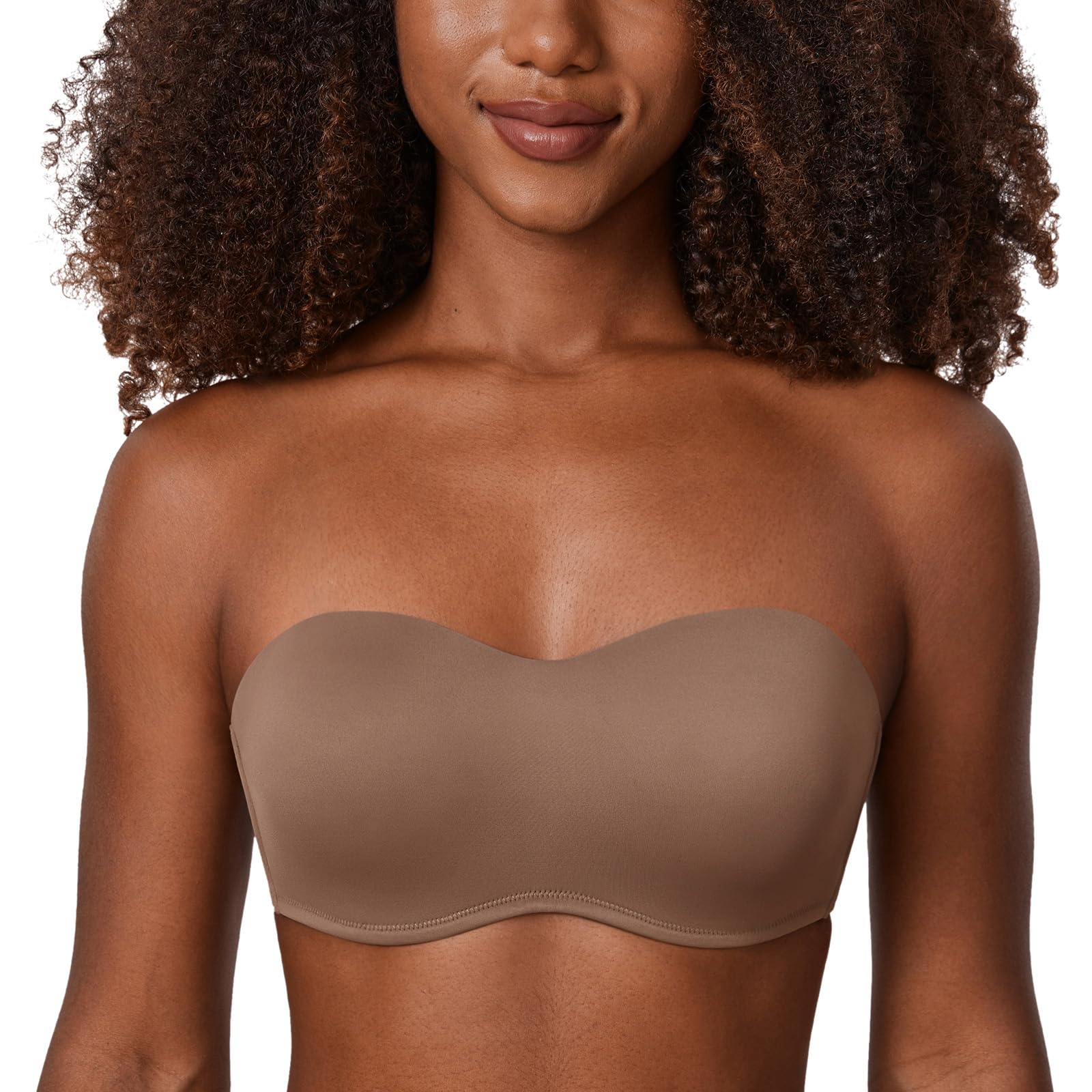Delimira Women's Brown Purple Strapless Bra Underwire Non Padded Minimiser Plus Size Bandeau Seamless Bra 40D