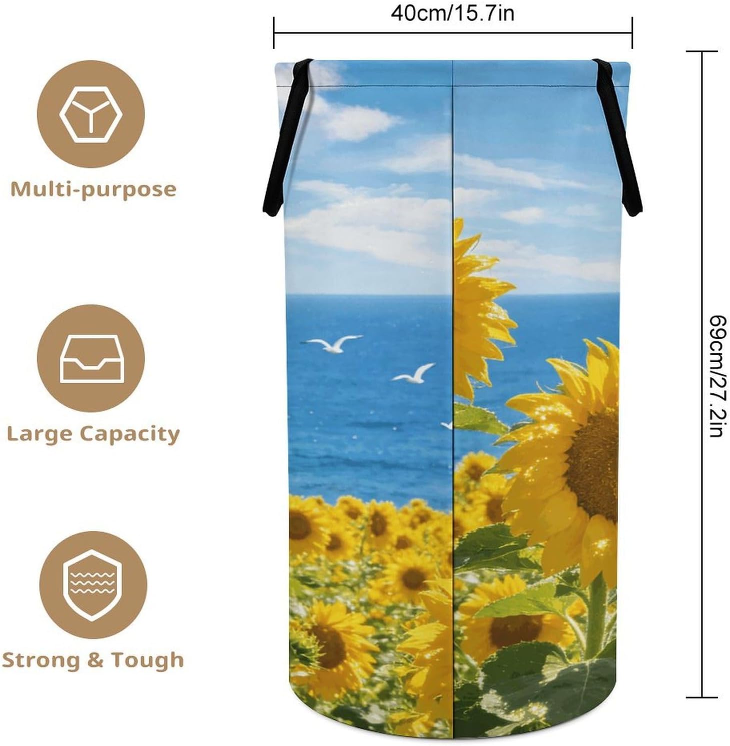 Yellow Blue Laundry Hamper with Handles Waterproof Collapsible Laundry Basket Large Lightweight Round Dirty Clothes Hamper for Home Dorm Bathroom Decor