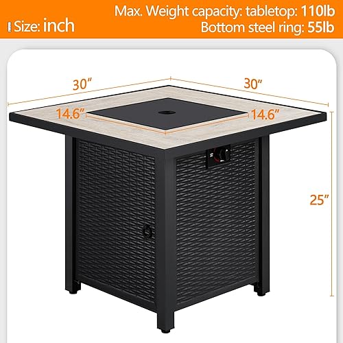 Miniatura 5 de Topeakmart Mesa para fogata de gas de 30 pulgadas, mesa de fuego de propano de encendido automático de 50,000 BTU para exteriorespatio, mesa de