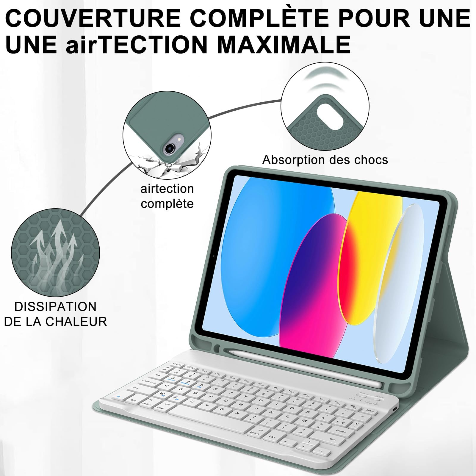Coque Clavier Pour Ipad 10.2", Ipad 9E-8E-7E Génération 2021-2020-2019, Azerty Français Clavier
