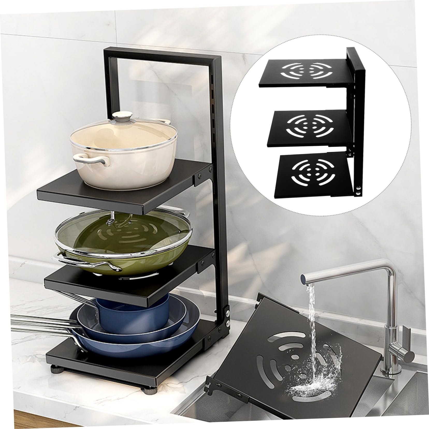 IMIKEYA 3 Niveaux en Acier au Carbone de Casseroles Organisateur Vertical