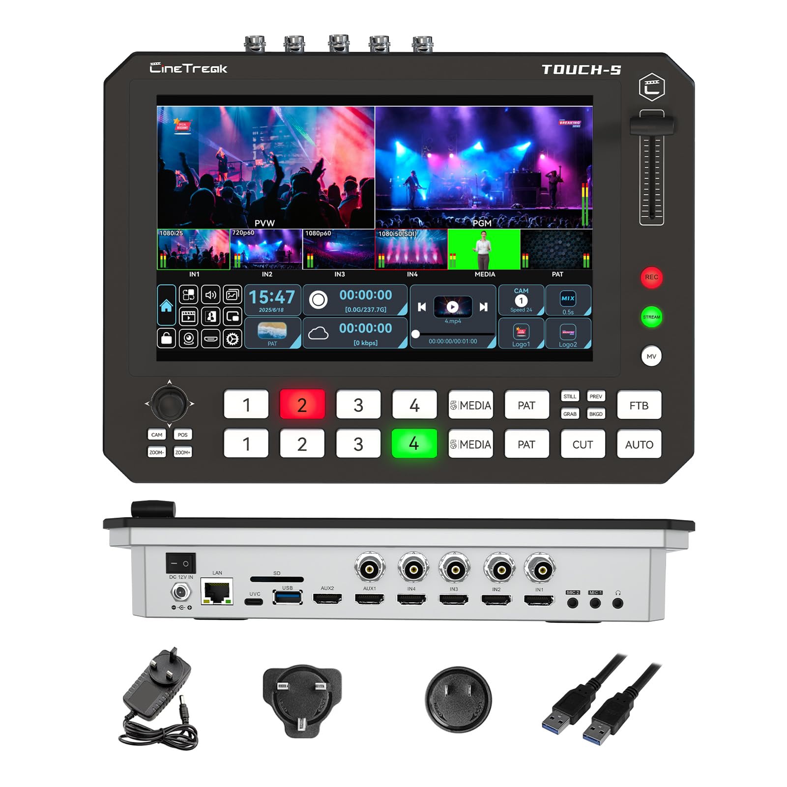 Touch-S 10,1” Switcher Video Touchscreen, Mixer per Streaming Live HDMI/SDI a 6 Canali con Controllo Telecamera PTZ, Monitoraggio Multiview, Acquisizione USB, Miscelazione e Registrazione Audio