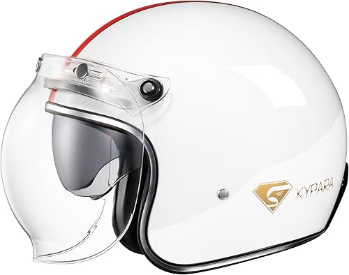 Miniatura 6 de Kyapra - Casco abierto con protector solar, visera de burbujas y ala sin instalación y extracción, casco de piloto Jet con aprobado por DOT