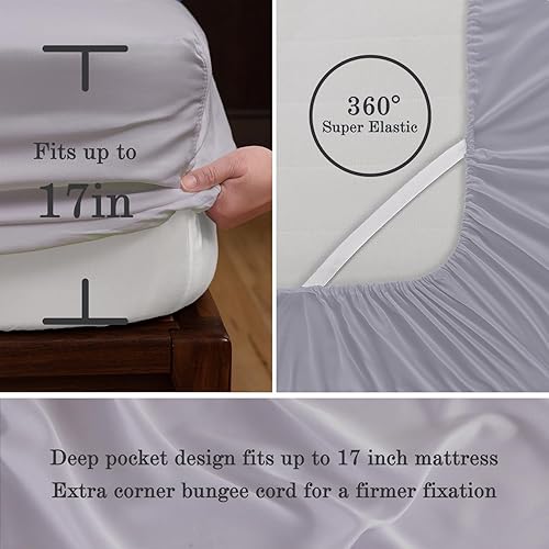 Miniatura 6 de UDEAL Juego de sábanas refrescantes de bambú tamaño King, sábanas 100% viscosa de bambú con bolsillo profundo de hasta 17 pulgadas, sábanas suaves y